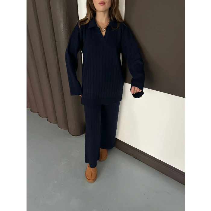 Polo Yaka Triko Pantolonlu Takım Lacivert