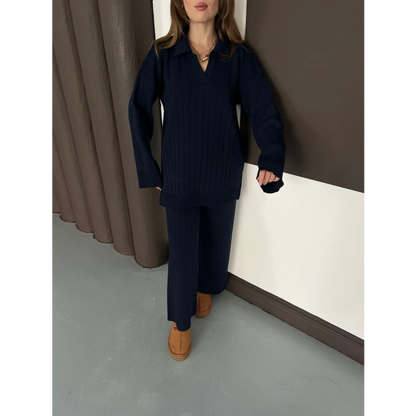 Polo Yaka Triko Pantolonlu Takım Lacivert