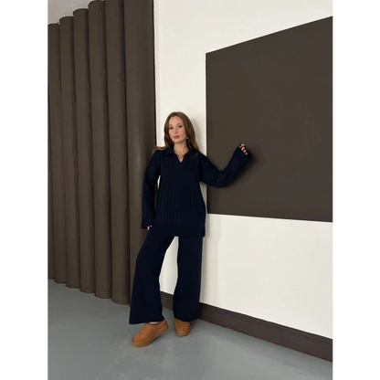 Polo Yaka Triko Pantolonlu Takım Lacivert