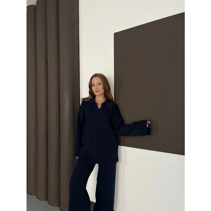 Polo Yaka Triko Pantolonlu Takım Lacivert