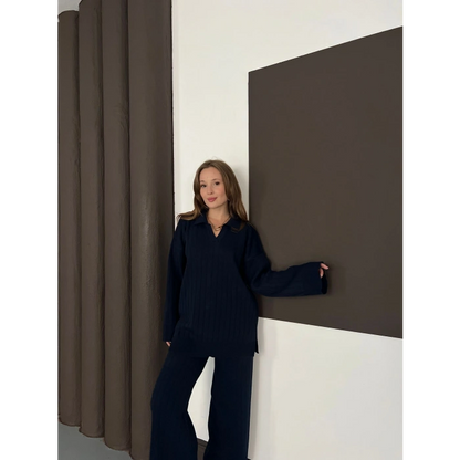 Polo Yaka Triko Pantolonlu Takım Lacivert