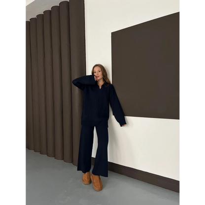 Polo Yaka Triko Pantolonlu Takım Lacivert