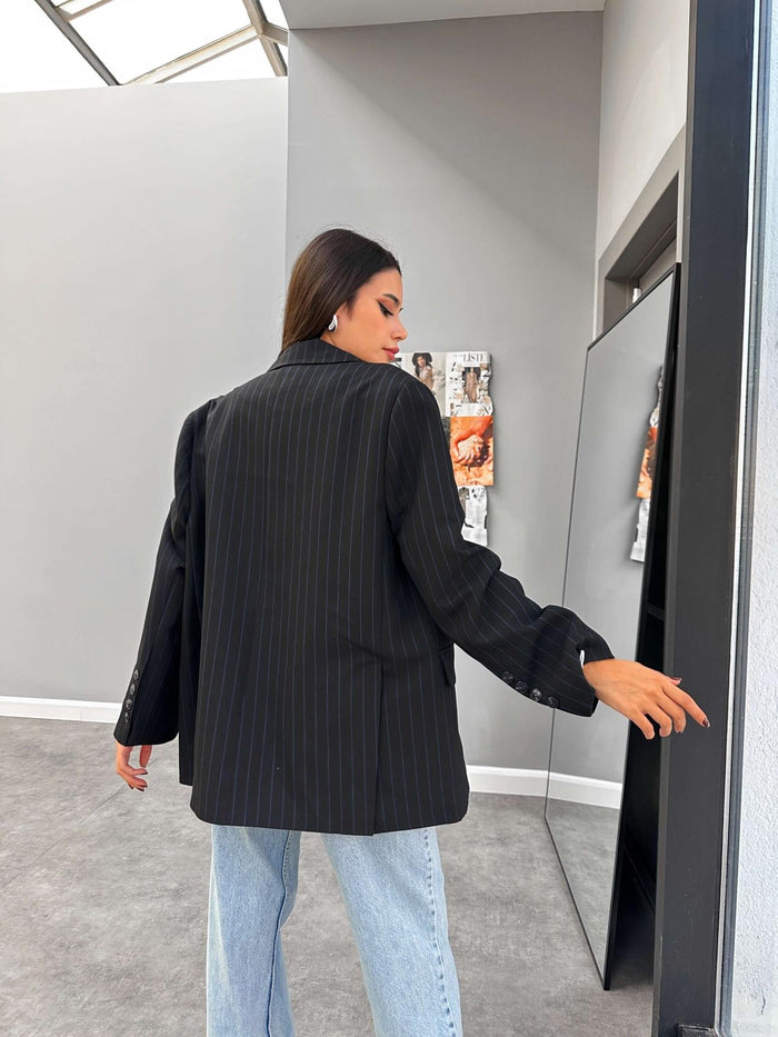 Relaxed Fit Çizgili Blazer Ceket
