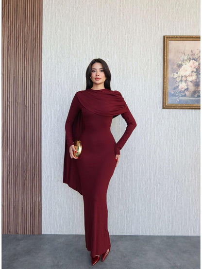 Şal Yaka Omuz Büzgülü Elbise