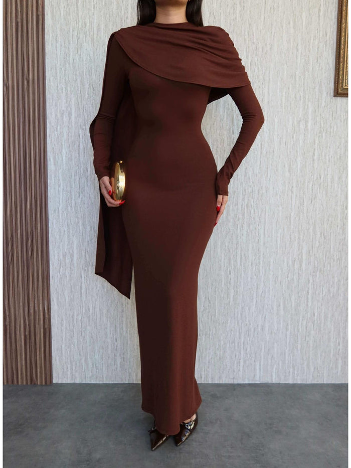 Şal Yaka Omuz Büzgülü Elbise