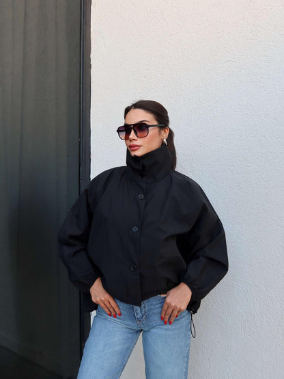 Siyah Dik Yaka Bomber Ceket