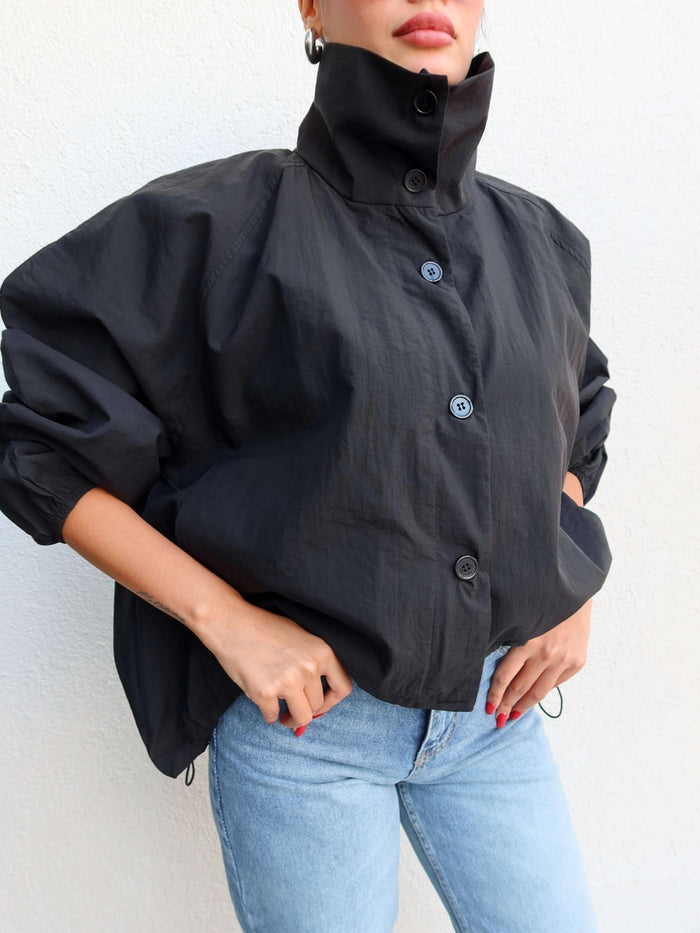 Siyah Dik Yaka Bomber Ceket