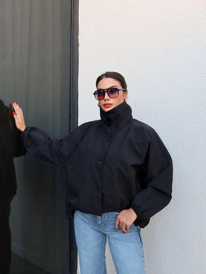 Siyah Dik Yaka Bomber Ceket
