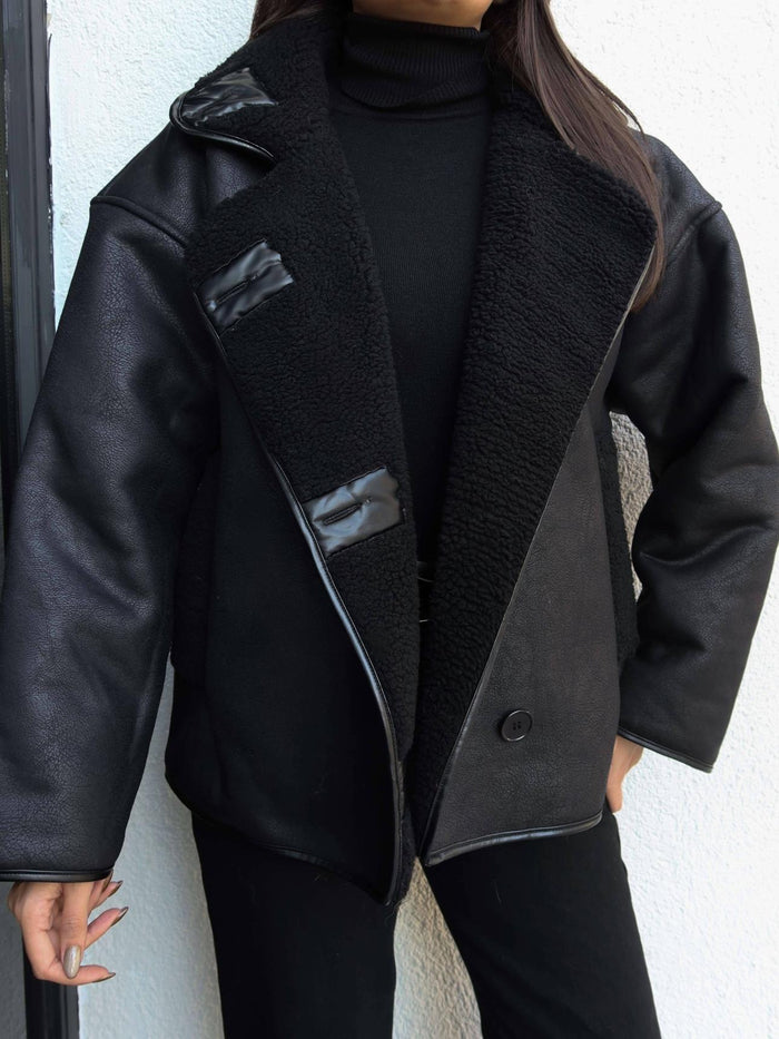 Siyah Düğmeli Süet Ceket Siyah