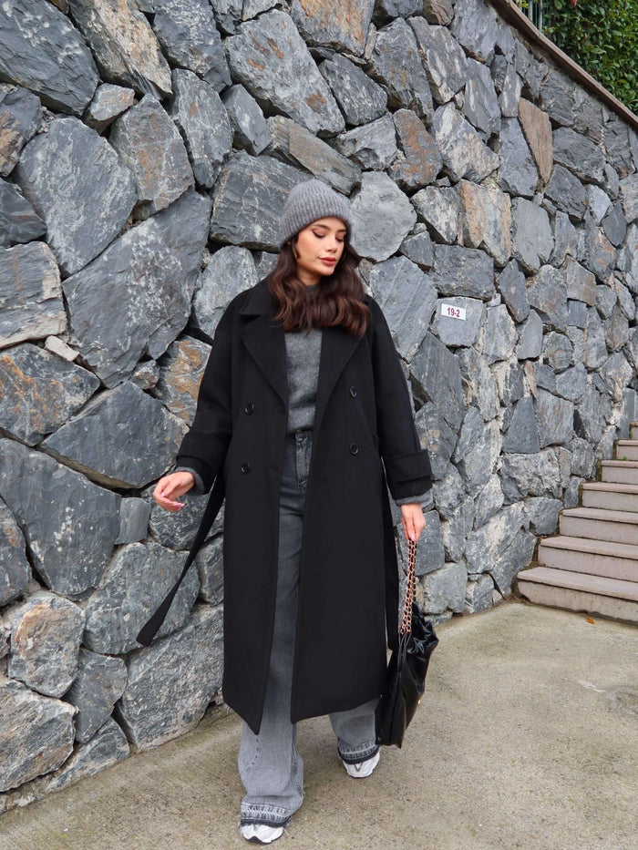 Siyah Yün Karışımlı Premium Blend Kaban