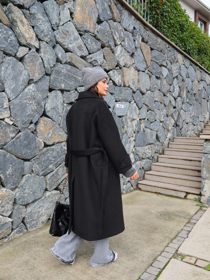 Siyah Yün Karışımlı Premium Blend Kaban