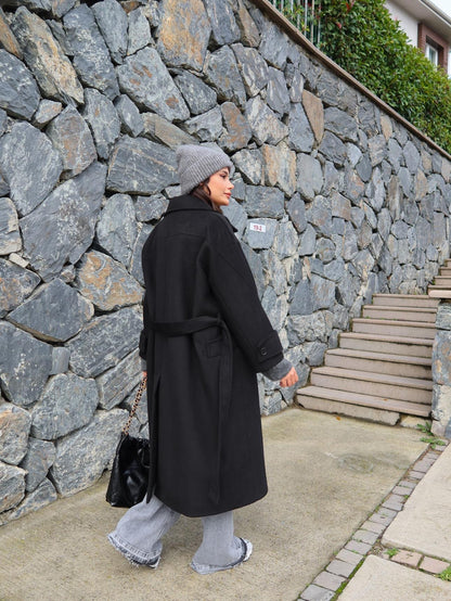 Siyah Yün Karışımlı Premium Blend Kaban