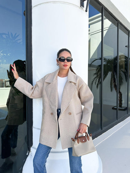 Sütlükahve Oversize Balıksırtı Kaban