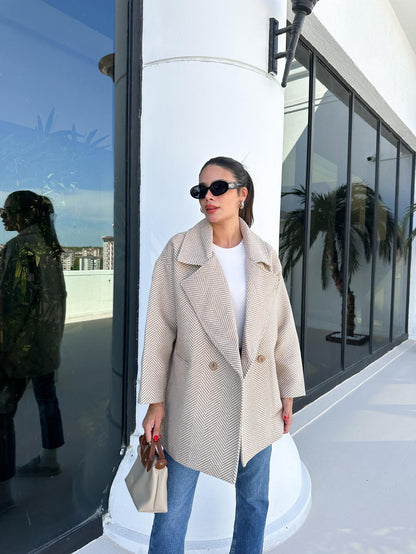 Sütlükahve Oversize Balıksırtı Kaban