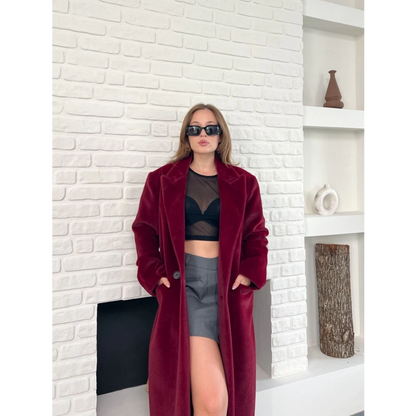 Tek Düğme Detay Yumoş Kaban Bordo