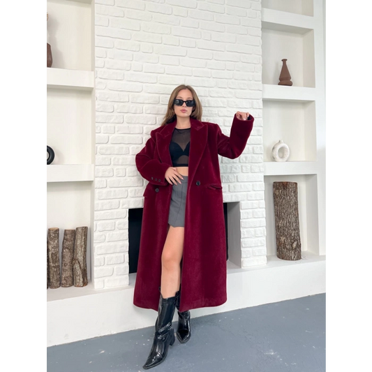 Tek Düğme Detay Yumoş Kaban Bordo