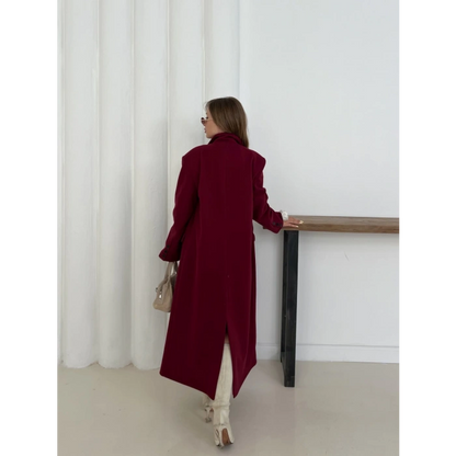 Tek Düğme Detaylı Kaşe Kaban Bordo