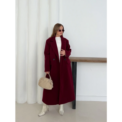 Tek Düğme Detaylı Kaşe Kaban Bordo
