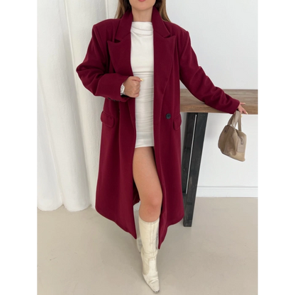 Tek Düğme Detaylı Kaşe Kaban Bordo