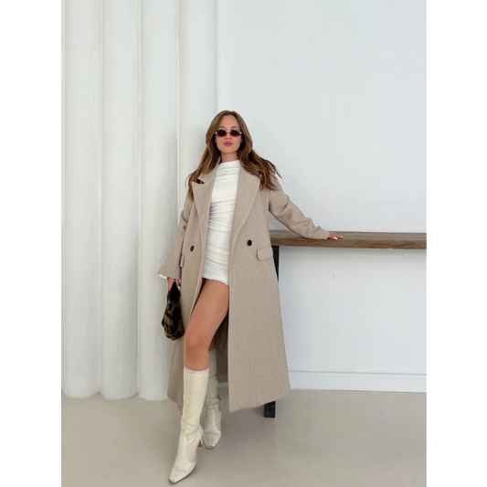 Tek Düğme Detaylı Kaşe Kaban Vizon