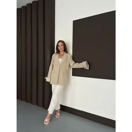 Tek Düğmeli Astar Detaylı Ceket Bej