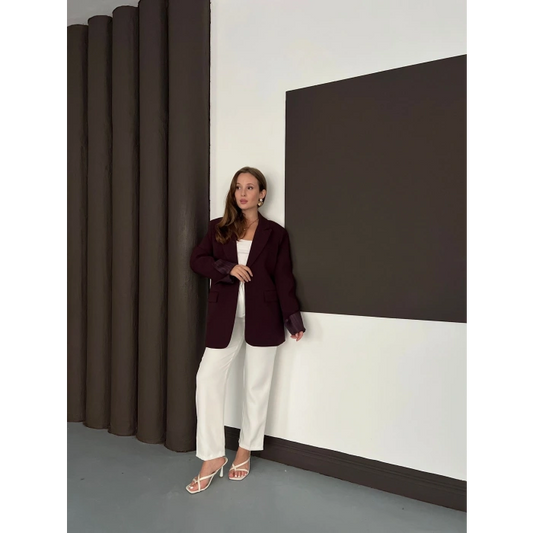 Tek Düğmeli Astar Detaylı Ceket Bordo