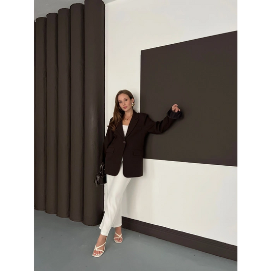 Tek Düğmeli Astar Detaylı Ceket Kahverengi