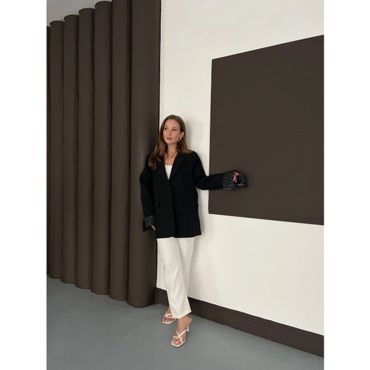 Tek Düğmeli Astar Detaylı Ceket Siyah