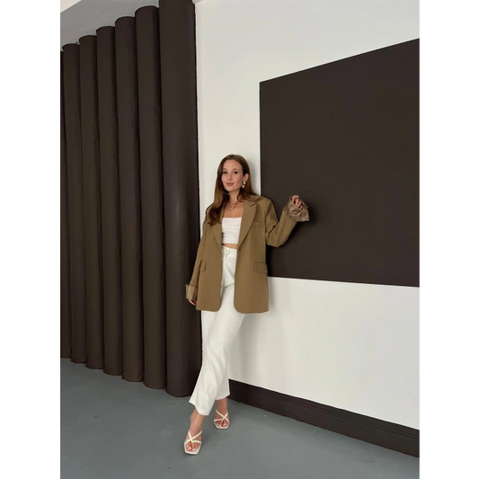 Tek Düğmeli Astar Detaylı Ceket Yağ Yeşili