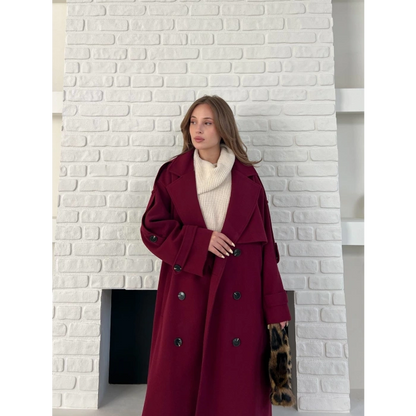 Uzun Boy Kuşak Detaylı Kaban Bordo