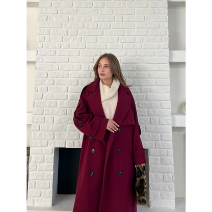 Uzun Boy Kuşak Detaylı Kaban Bordo